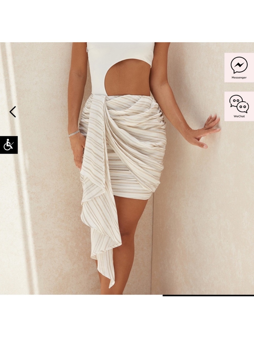 House of CB Cream Striped Draped Mini Skirt